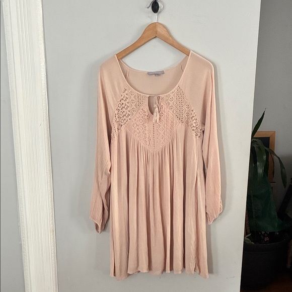 Purple Snow Tops - Purple Snow Blush Pink Lace Accent Boho Cottagecore Dress Sz Large